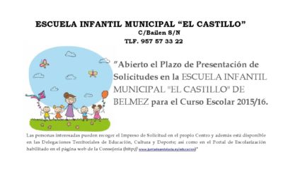 Abierto el plazo de solicitudes para Escuela Infantil Municipal «El Castillo».