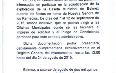 BANDO – Explotación de la Caseta Municipal para las fiestas patronales 2015.