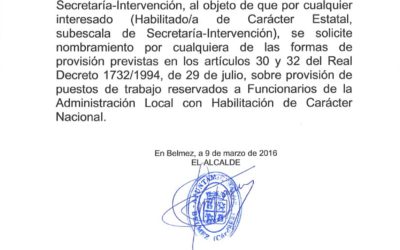 Provisión, en régimen de acumulación, Plaza de Secretaría-Intervención de este ayuntamiento