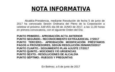 Nota Informativa – Sesión Ordinaria de pleno.