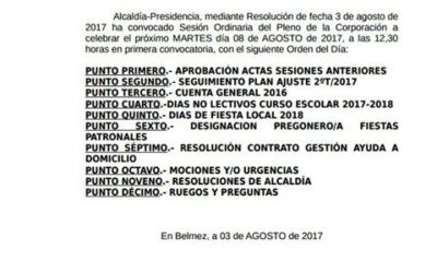 Nota Informativa – Pleno Ordinario 3 de Agosto