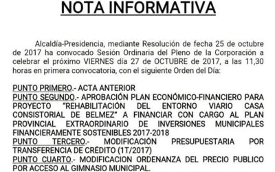 Nota Informativa – Pleno Ordinario 27 de octubre