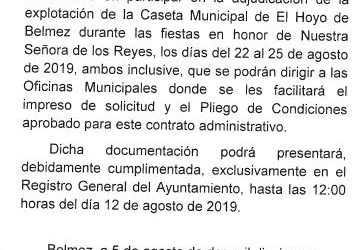 Adjudicación de la explotación de la caseta municipal de El Hoyo