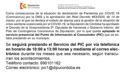 Aplazado de forma presencial el Punto de Información al Consumidor