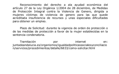 Ayudas Económicas para Mujeres Víctimas de Violencia de Género que acrediten insuficiencia de recursos y especiales dificultades para obtener un empleo.