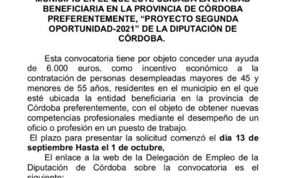 CONVOCATORIA DE SUBVENCIONES A ENTIDADES PRIVADAS, PROYECTO SEGUNDA OPORTUNIDAD.