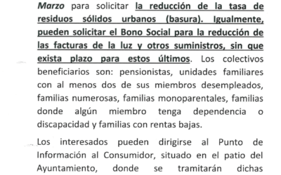 Bono social para la reducción de basura, luz y otros suministros.