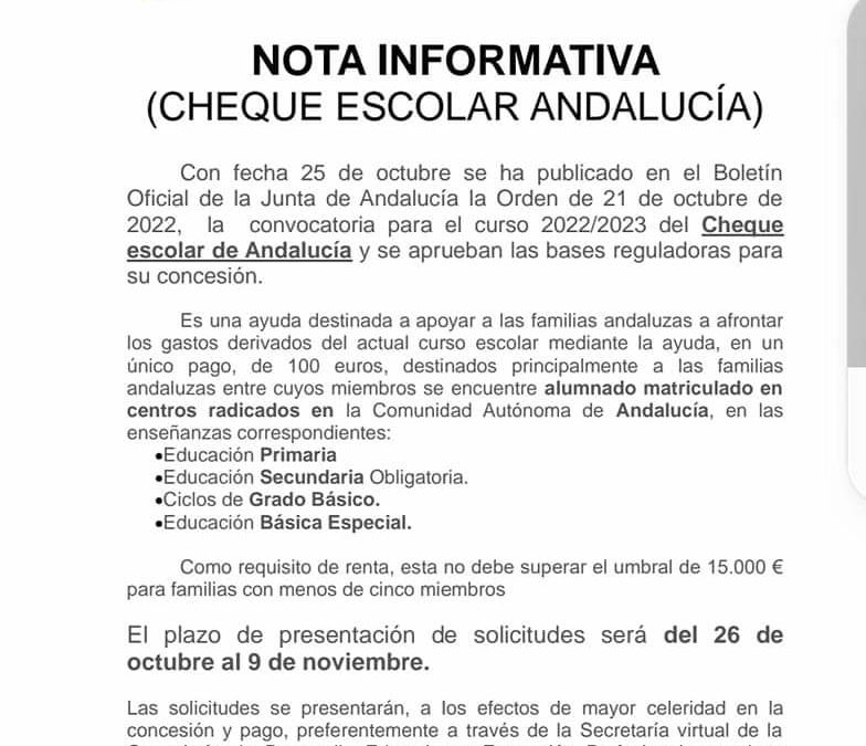 Cheque escolar Andalucía